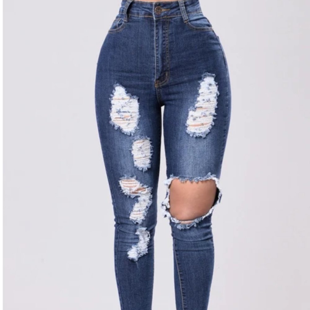 Ripped jeans/skinny jeans/high-rise jeans